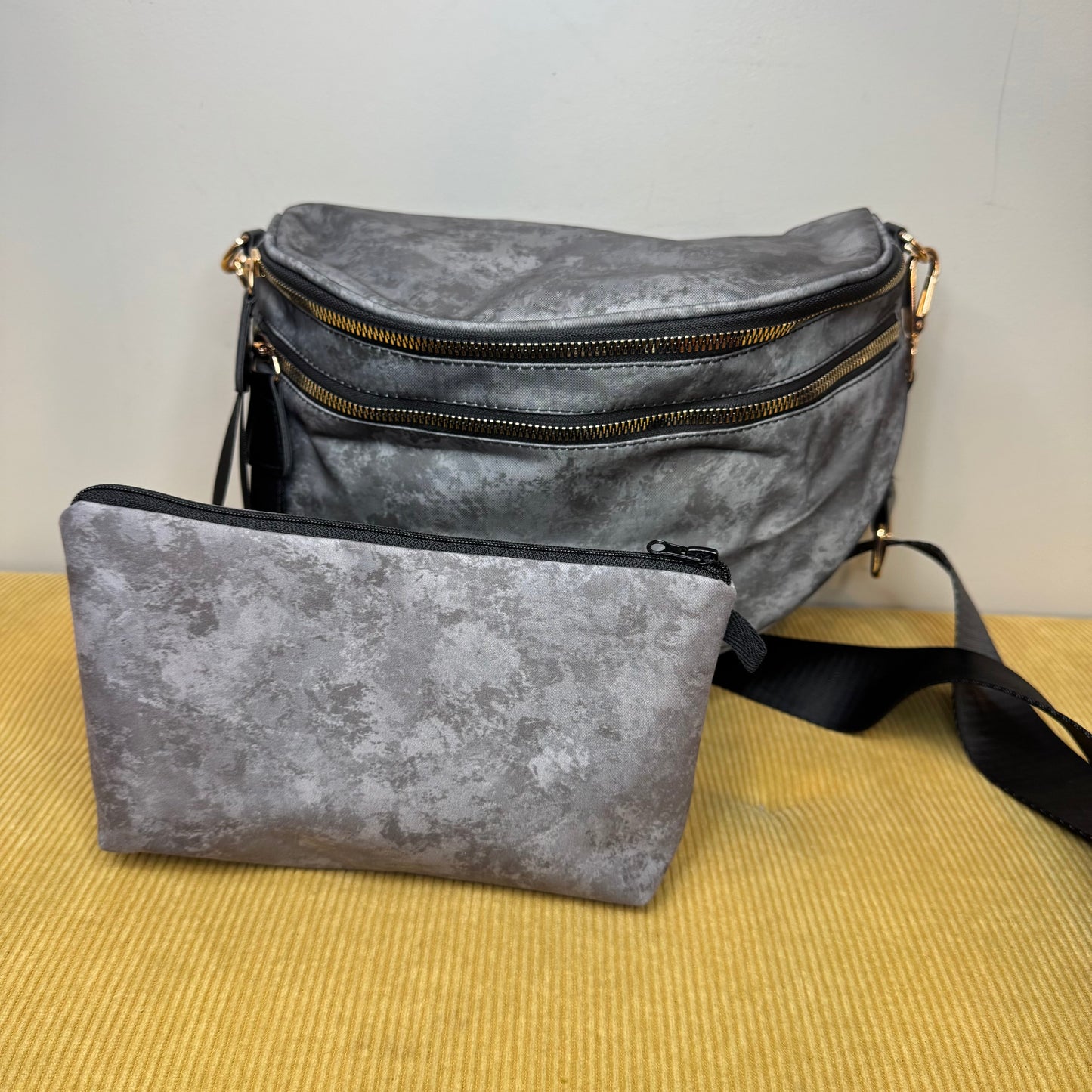 Bundled Set - Roni & Pouch - Medium Grey Acid Wash