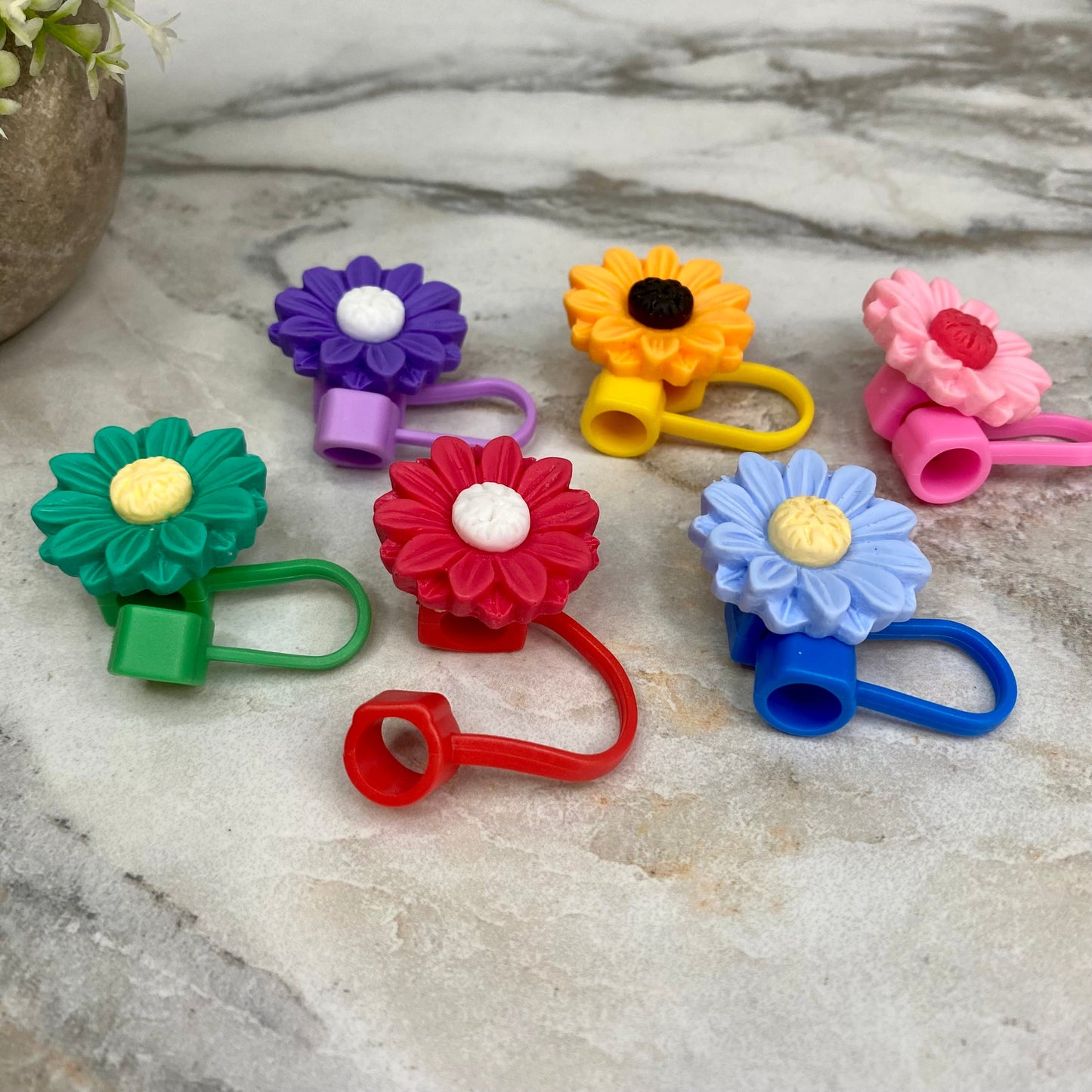 Acrylic & Silicone Straw Toppers Tumbler - Flower