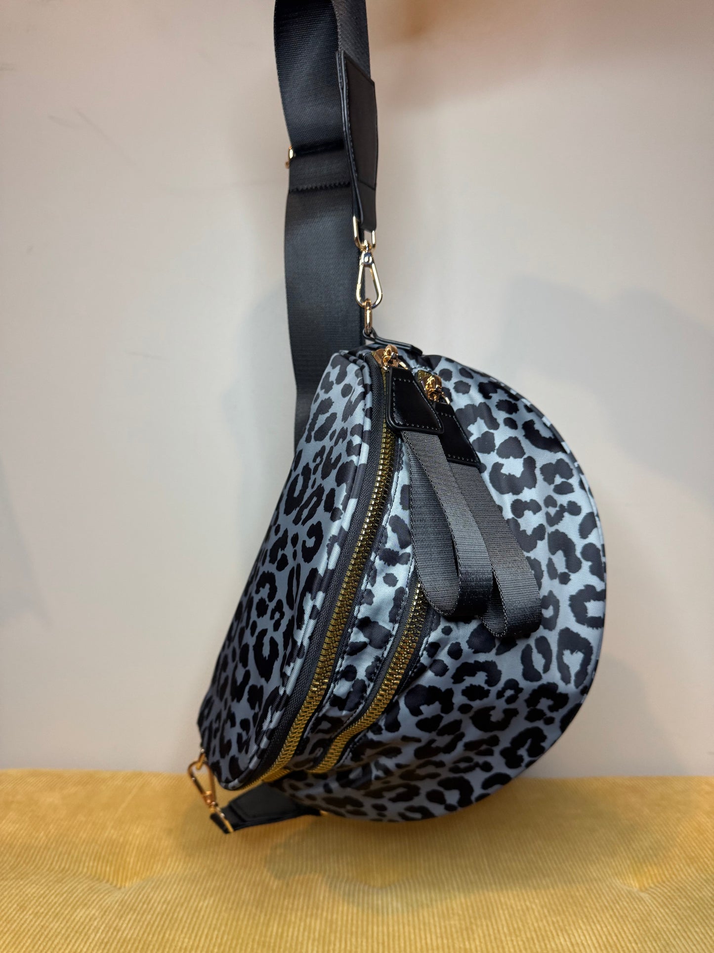 The Roni Nylon Crossbody - Animal Print Grey with Black - PREORDER