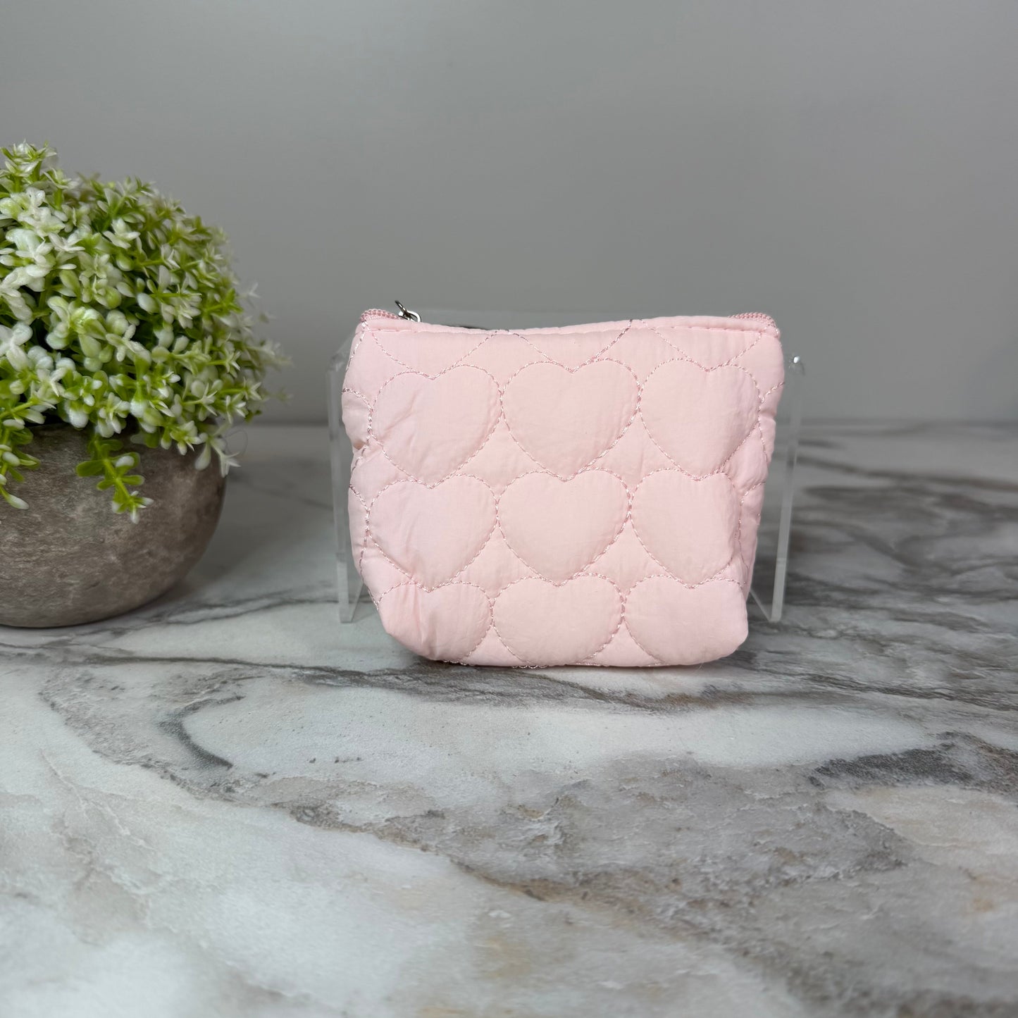 Mini Pouch - Stitched Hearts, Light Pink