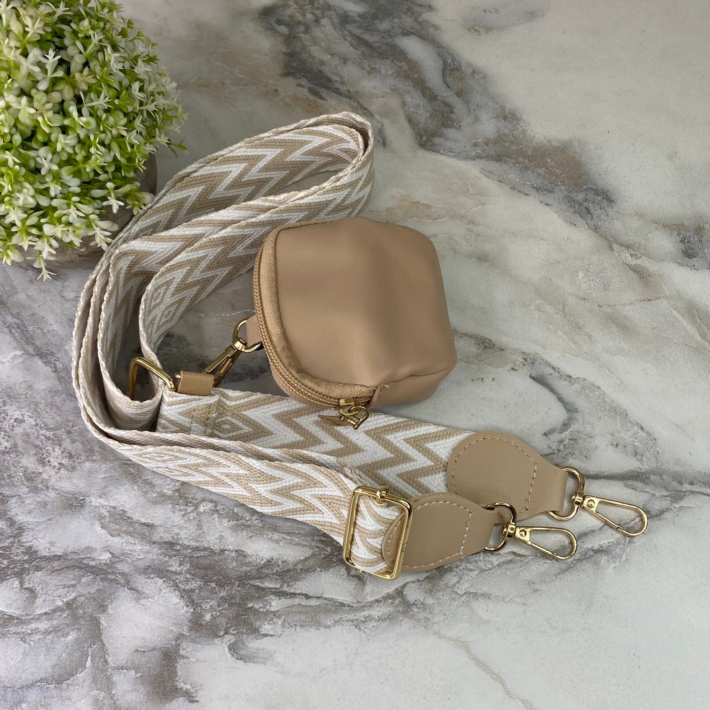 Replacement Strap + Pouch - Tan & White Woven Chevron