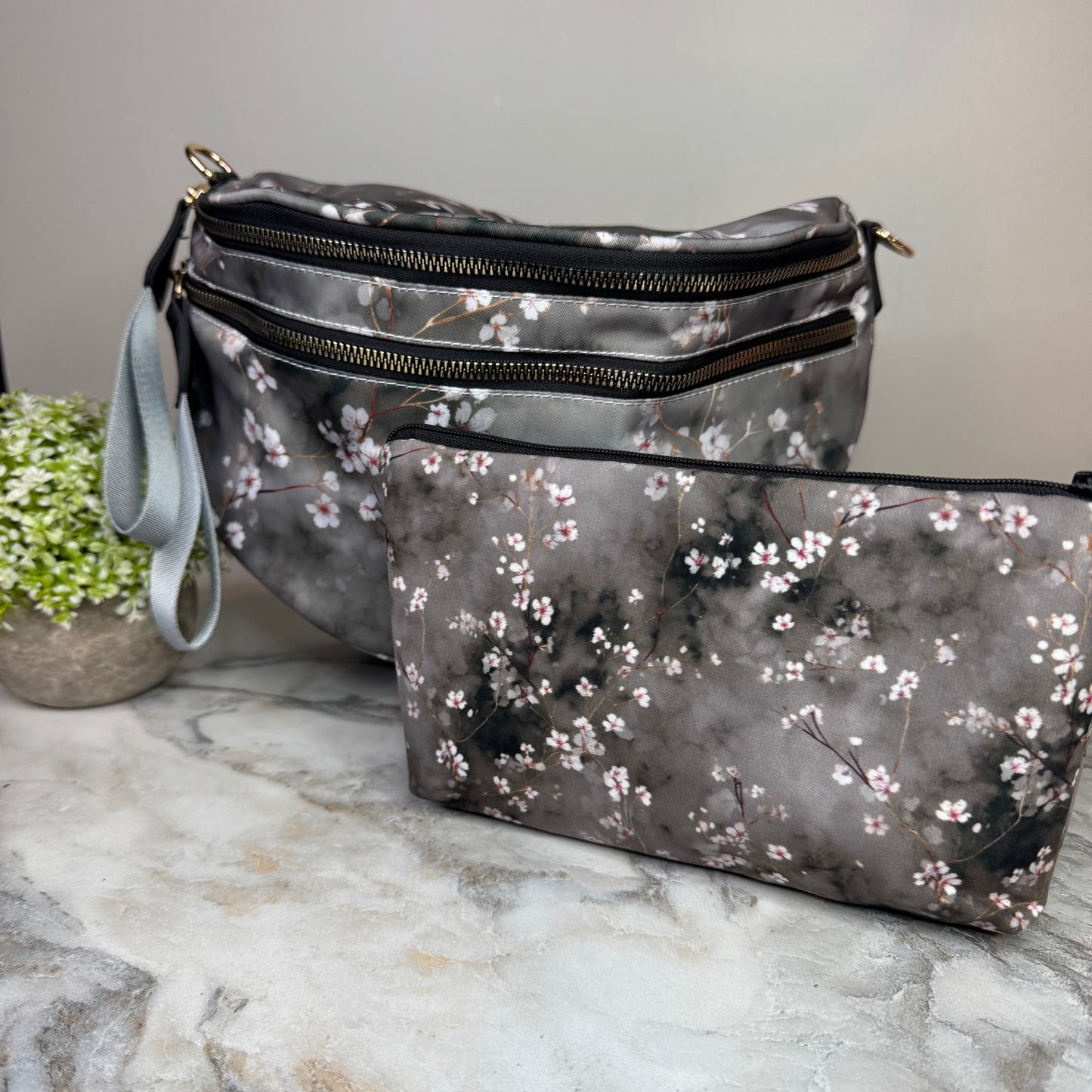 Bundled Set - Roni & Pouch - Grey Cherry Blossom