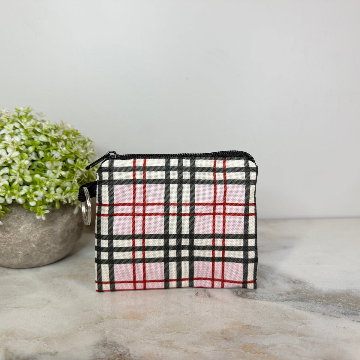 Mini Pouch - Plaid Pink & Tan