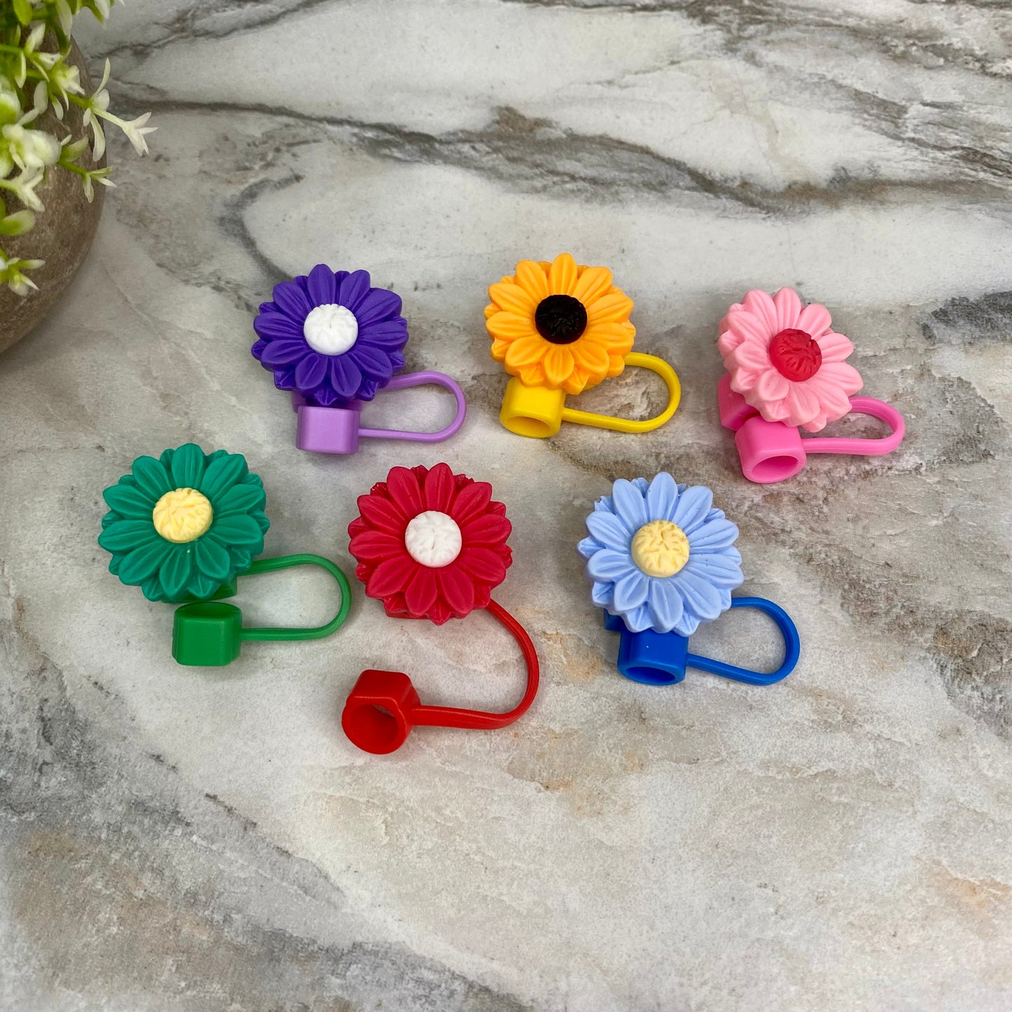 Acrylic & Silicone Straw Toppers Tumbler - Flower