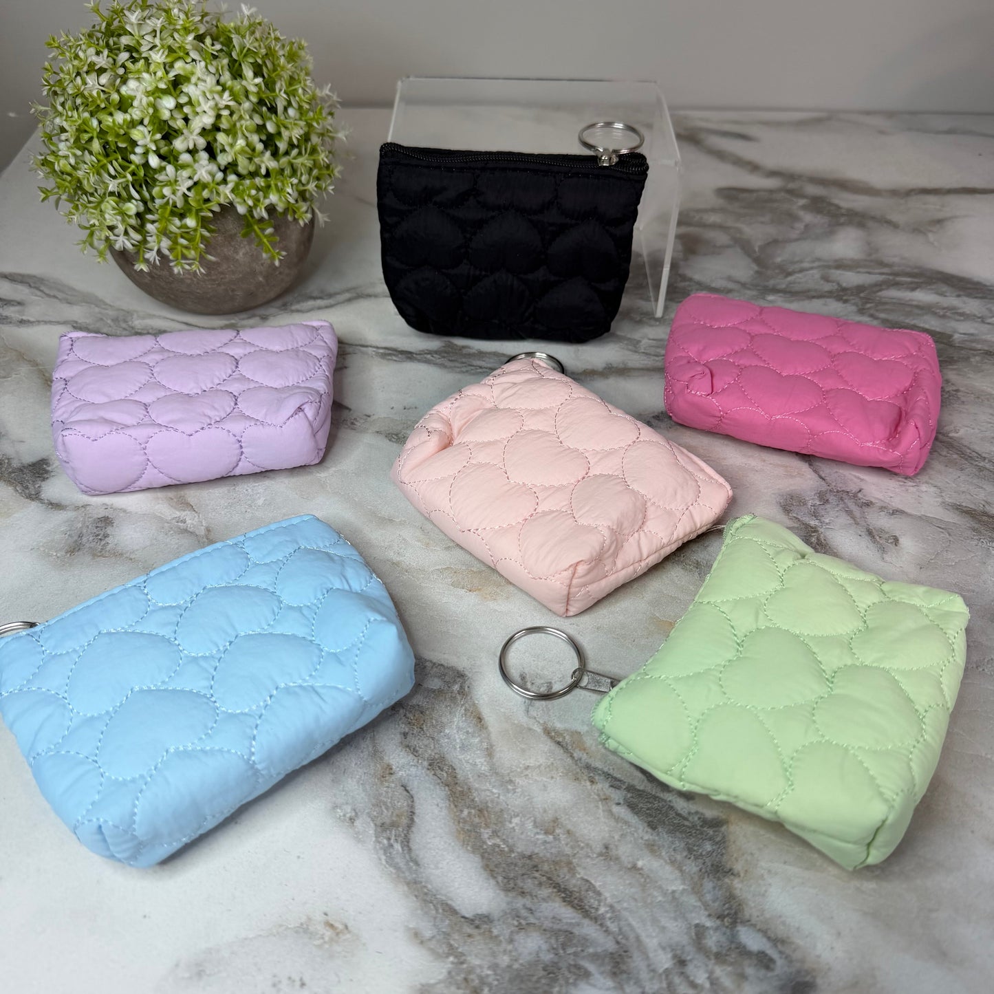 Mini Pouch - Stitched Hearts, Bright Pink