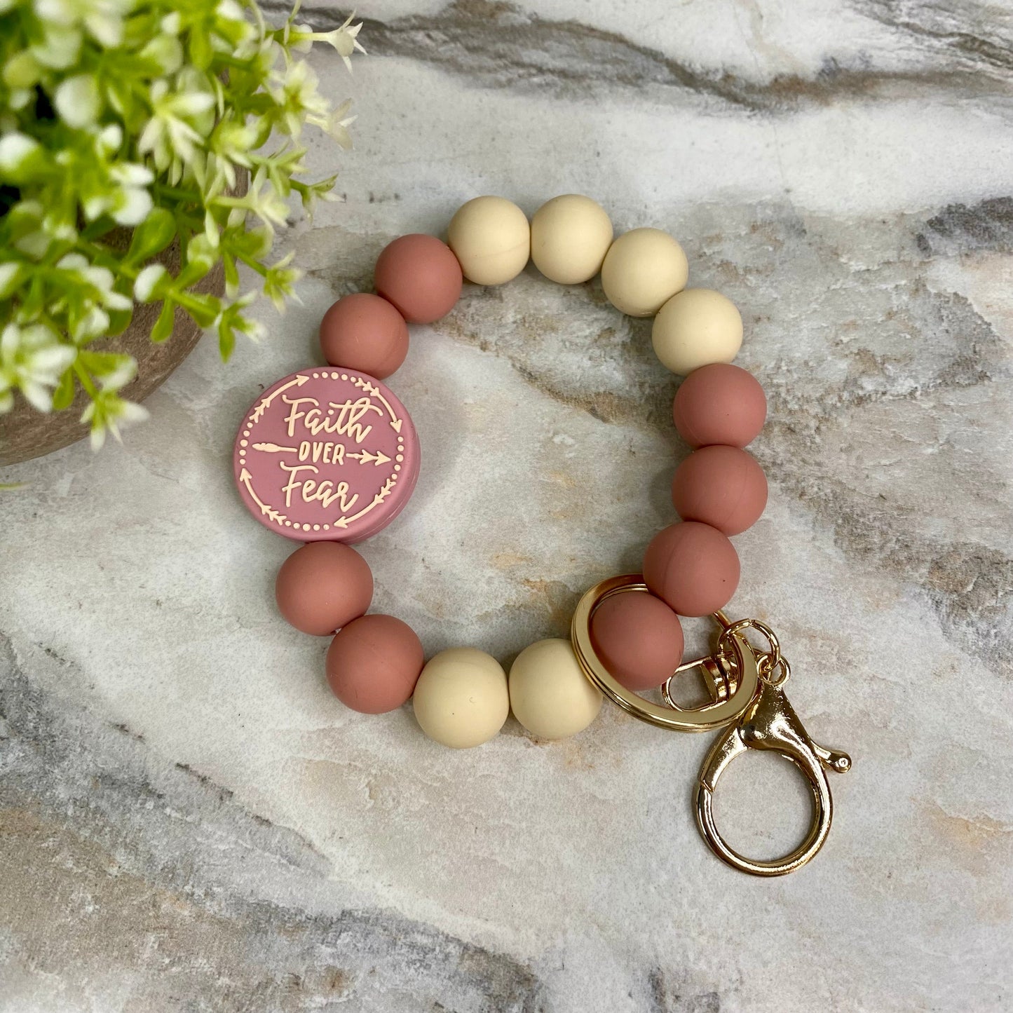 Silicone Bracelet Keychain - Religious, Faith Over Fear #1