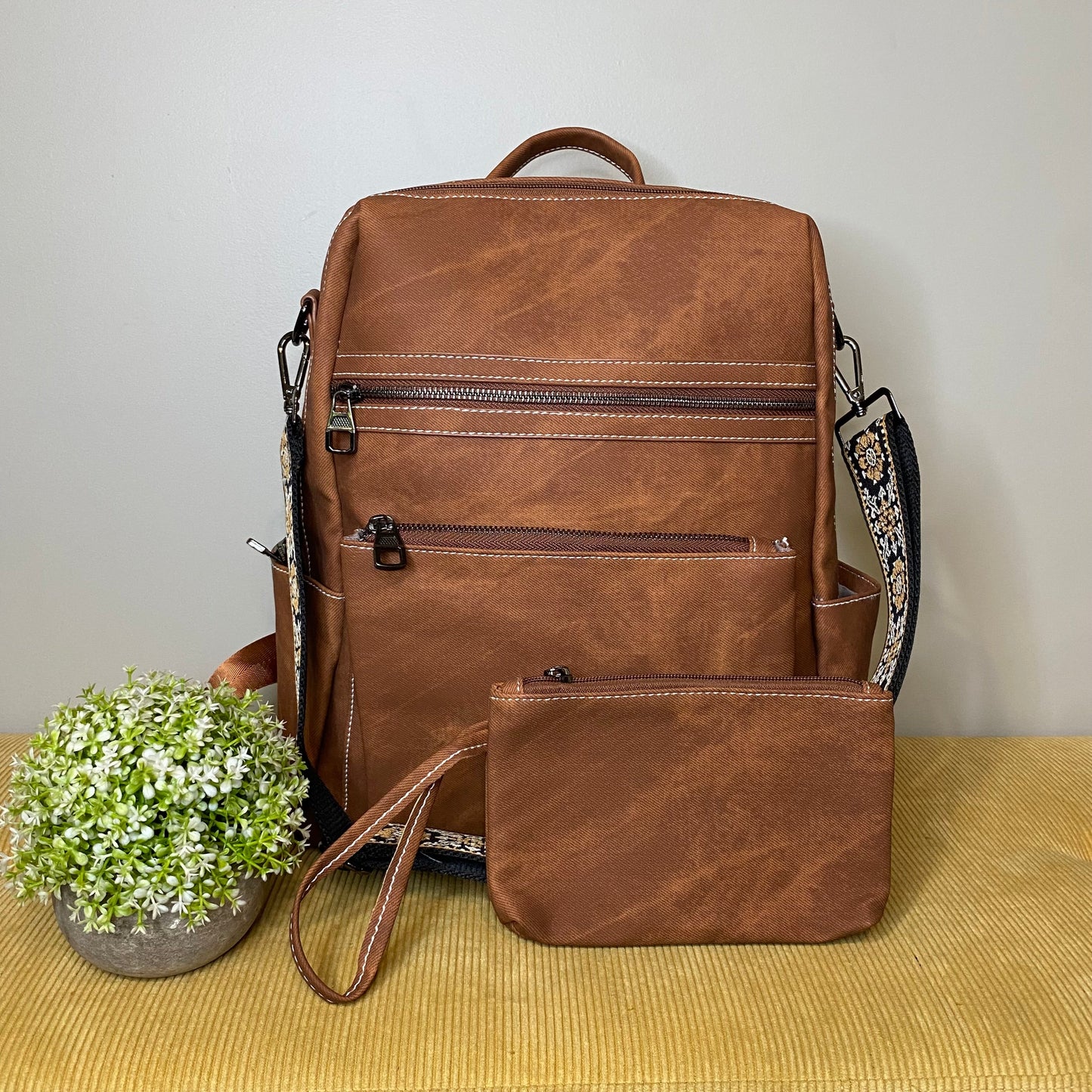 Denim Suede Brooke Backpack + Pouch