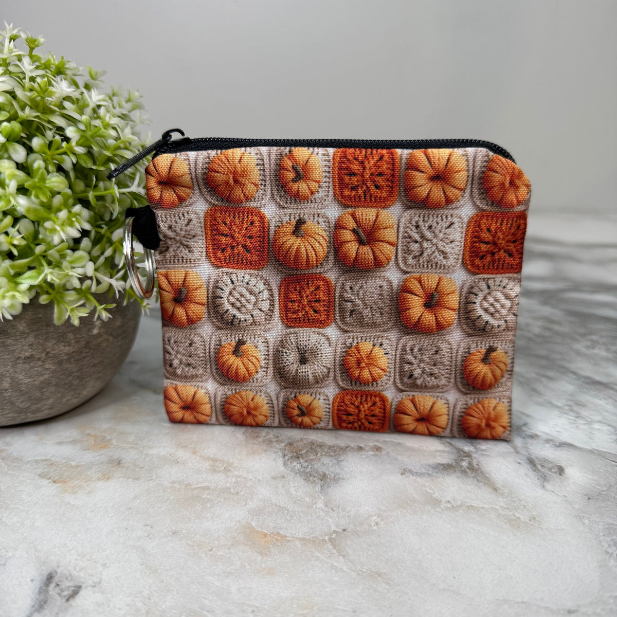 Mini Pouch - Halloween Fall - Knit Pumpkin