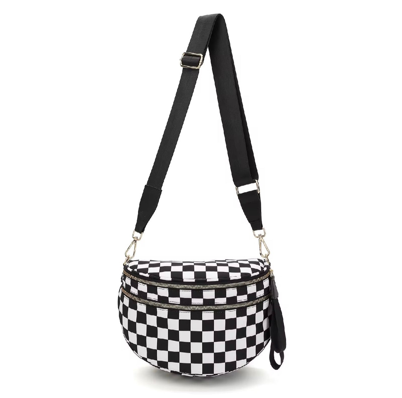 The Roni Nylon Crossbody - Checkered Black & White