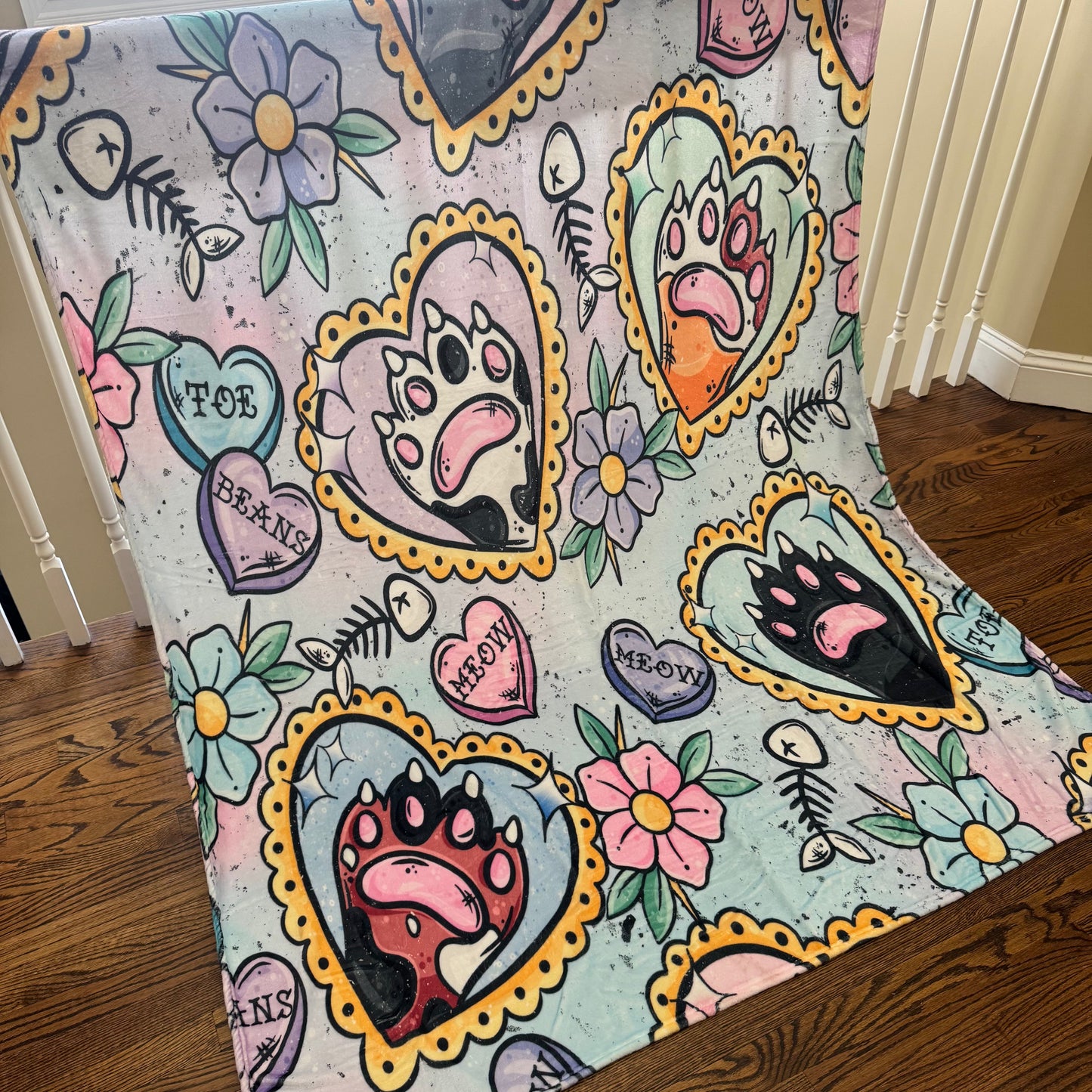 Blanket - Cat Heart Tattoo Meow on Pastel