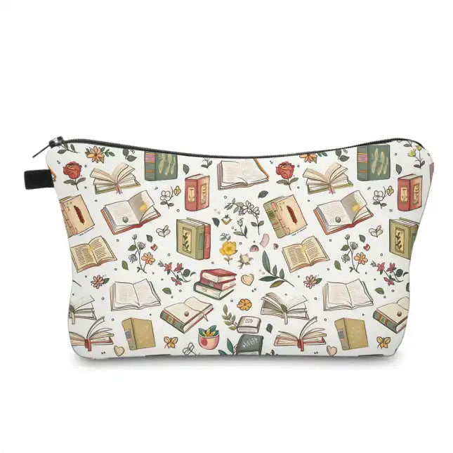 Pouch - Books, Floral Books on White