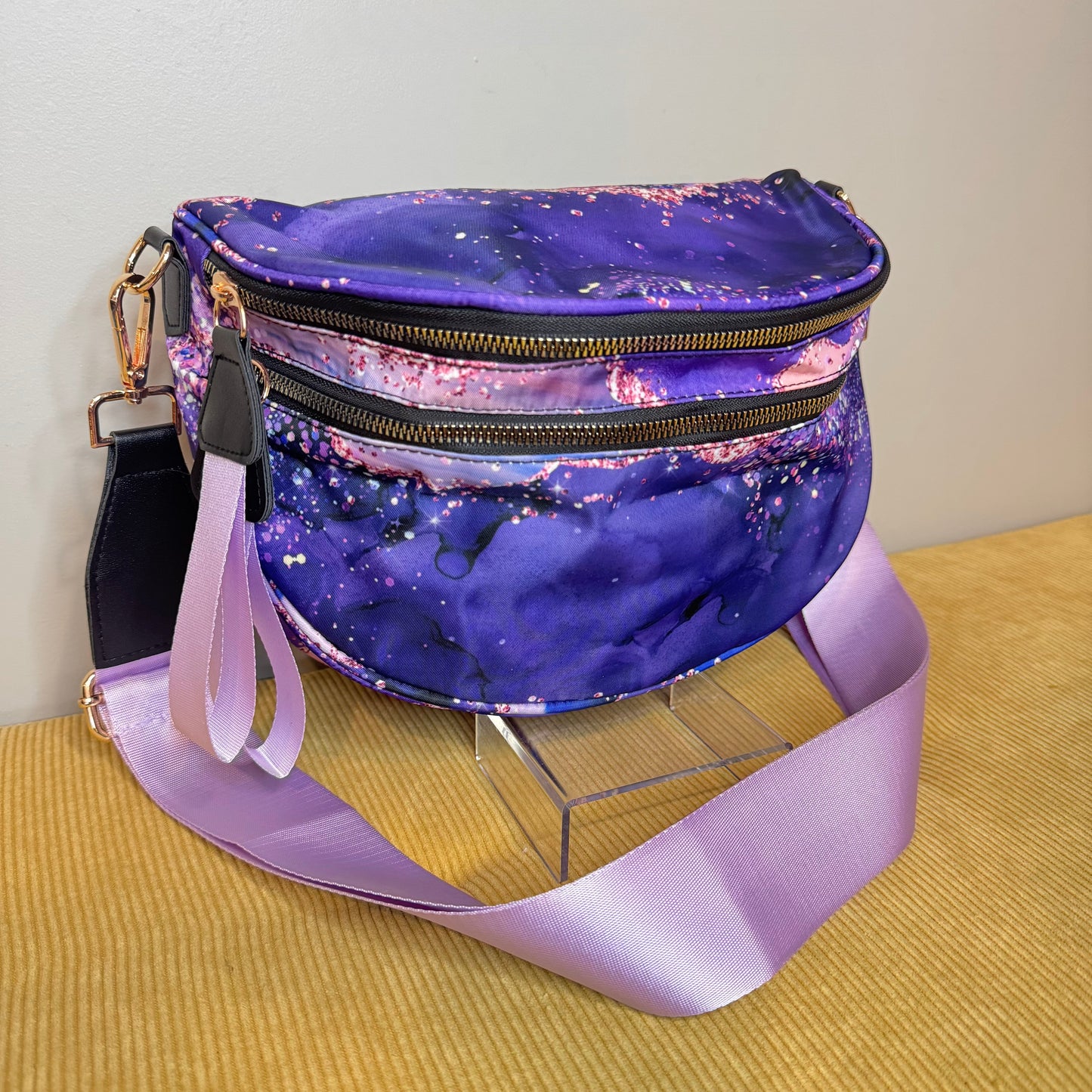 The Roni Nylon Crossbody - Purple Sparkle Waves