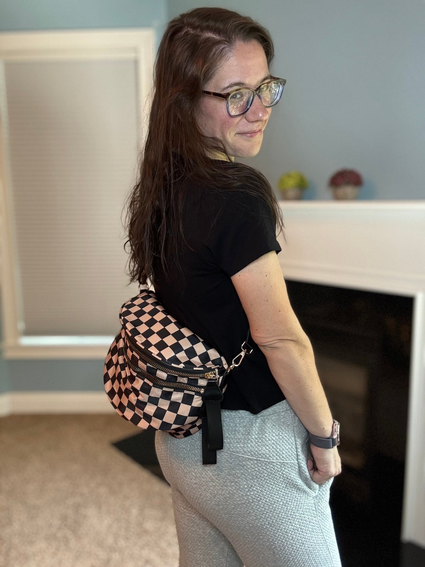 The Roni Nylon Crossbody - Checkered Black + Tan