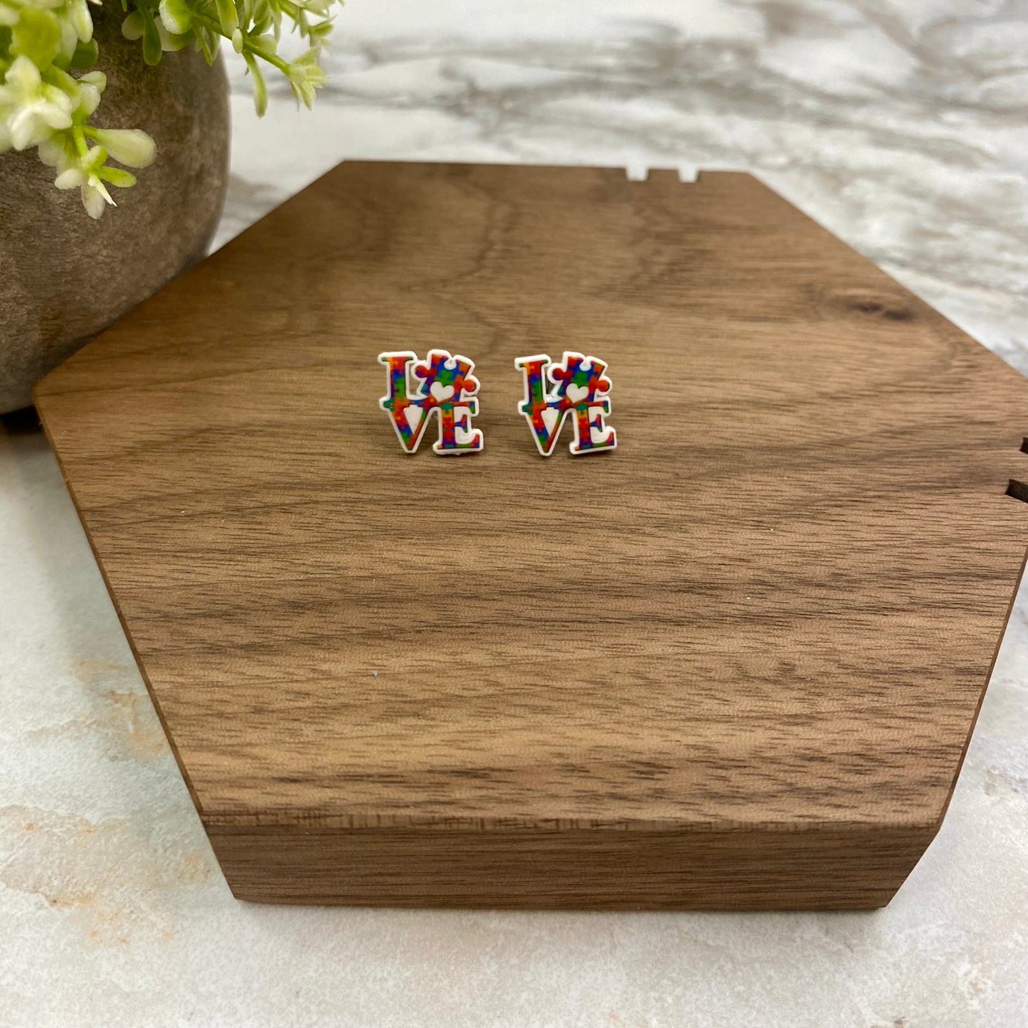 Acrylic Stud Earrings - Autism Awareness - Love Puzzle