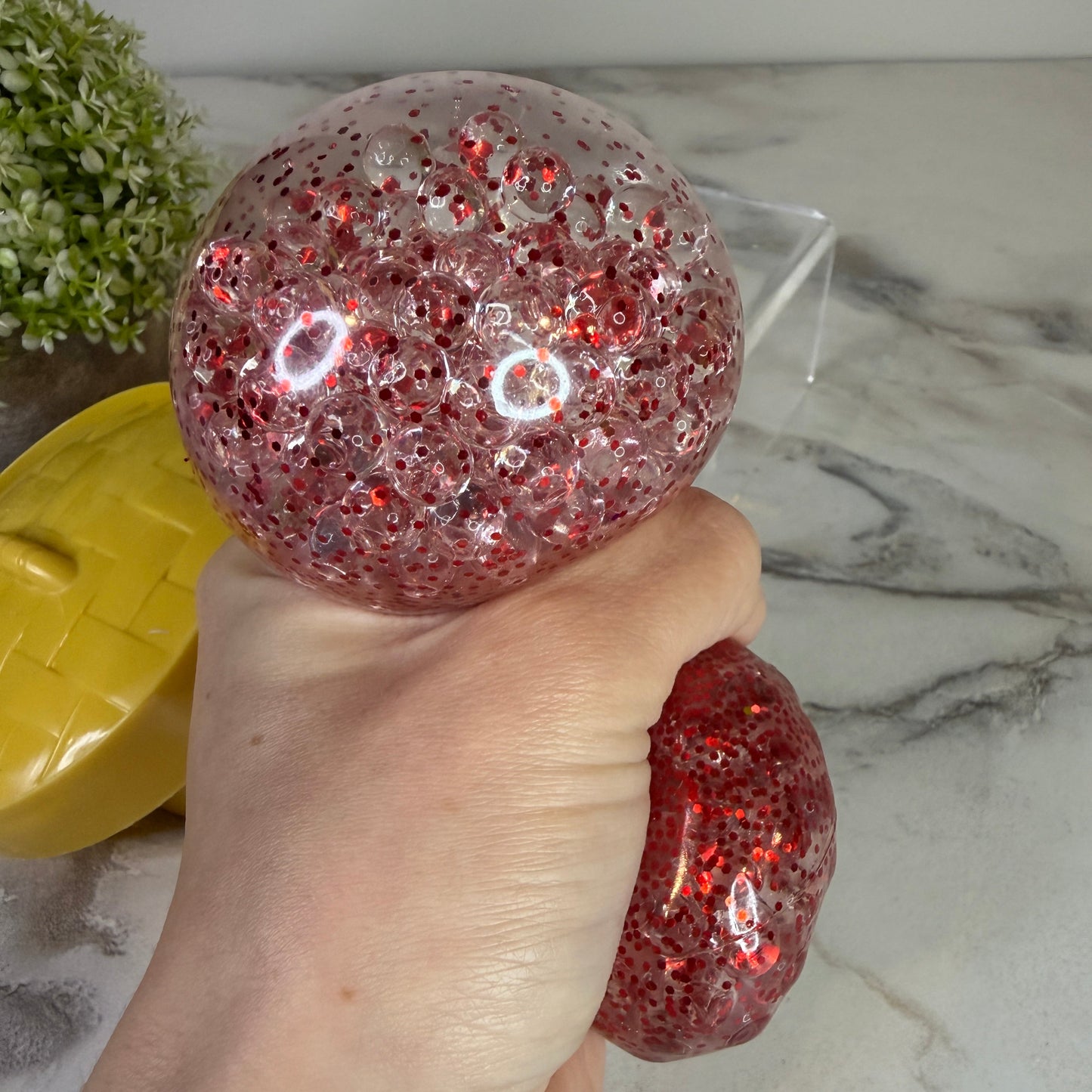 Squishy Toy - Viral Dumpling, Red Glitter + Water Beads
