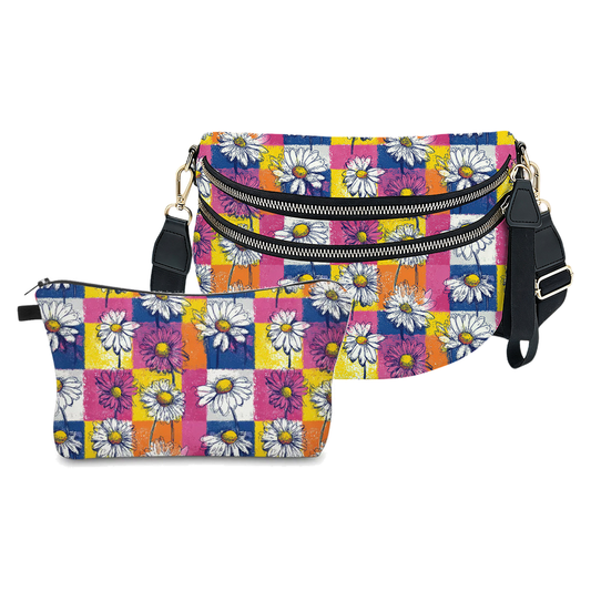 Bundled Set - Roni & Pouch - Colorful Checkered Daisy Floral