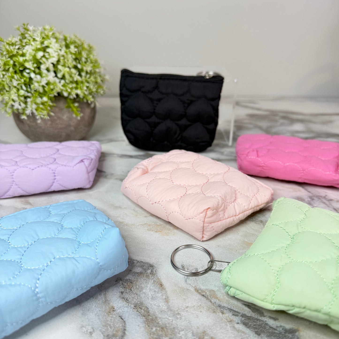 Mini Pouch - Stitched Hearts, Black