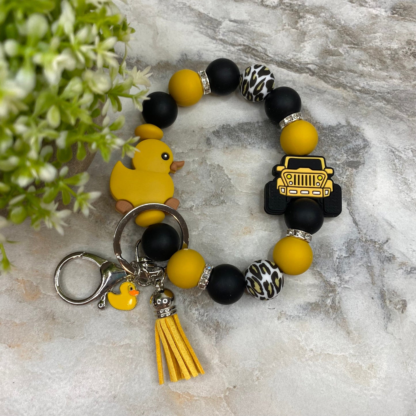 Silicone Bracelet Keychain - Duck Duck Jeep - Large Duck - Yellow