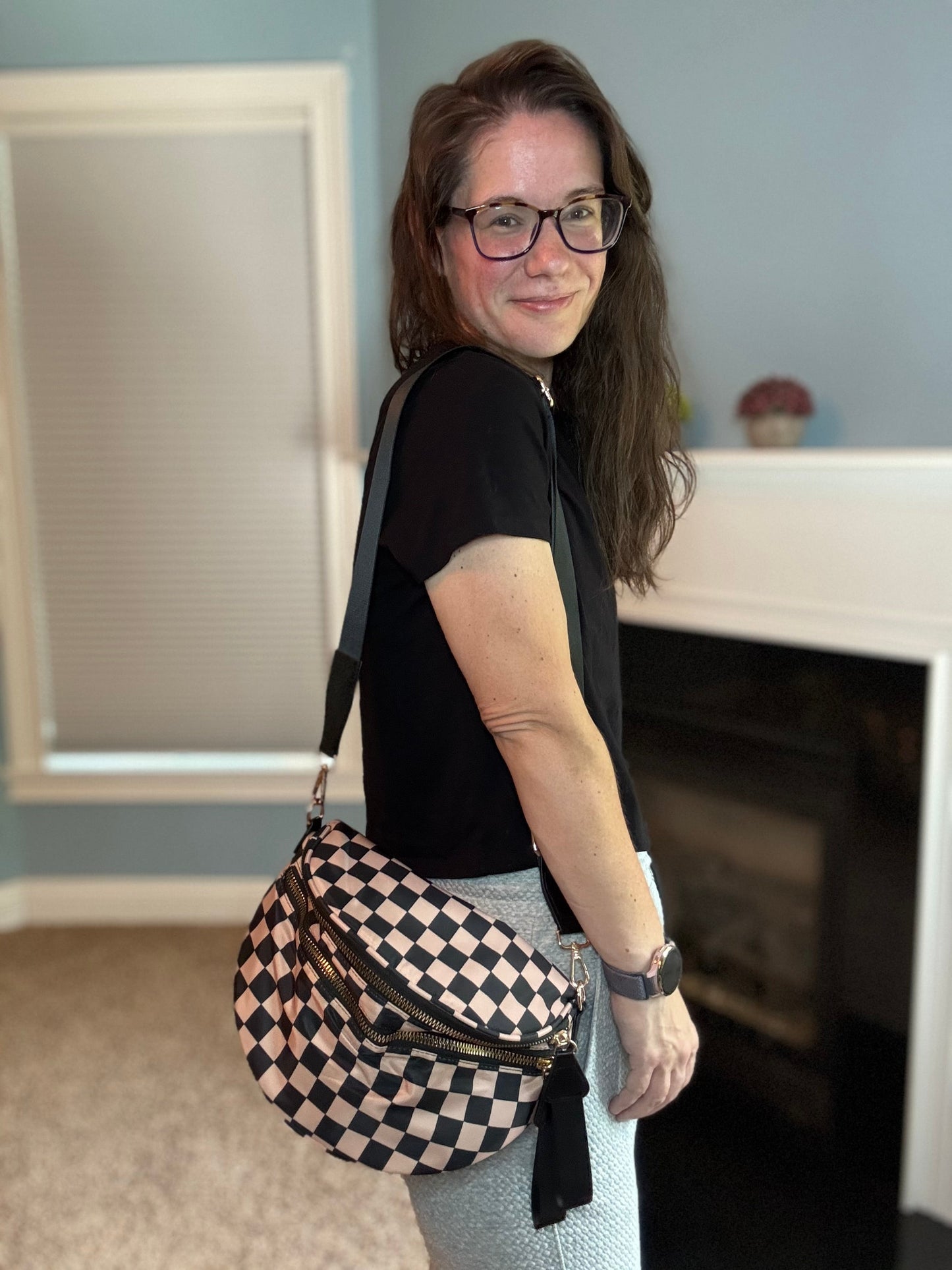 The Roni Nylon Crossbody - Checkered Black + Tan