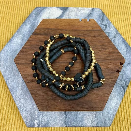 Bracelet Pack - Clay & Gold Bead - Black