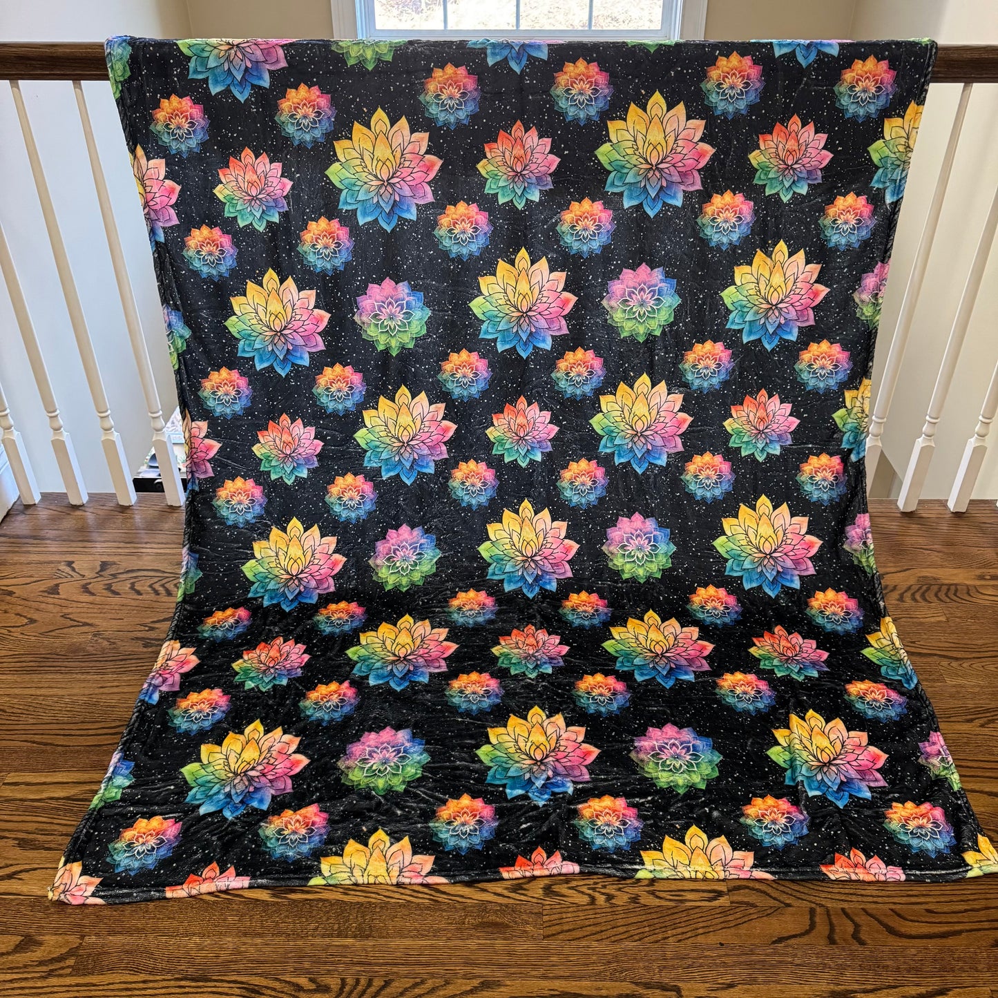 Blanket - Rainbow Mandala on Black