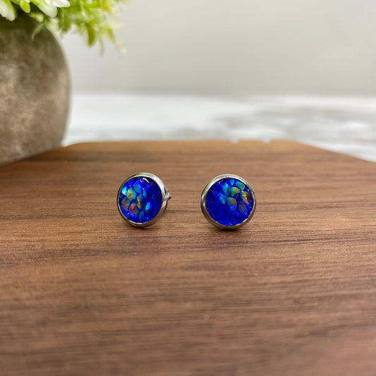 Druzy Stud Earrings - Mermaid 8mm - Royal Blue