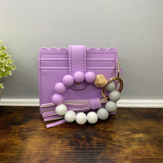 Silicone Bracelet Keychain with Scalloped Card Holder - Lavender Purple