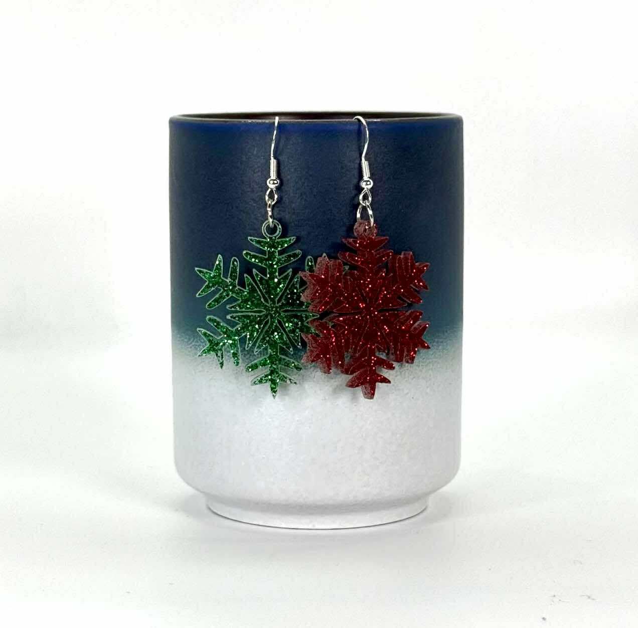 Dangle Earrings - Christmas - Red Green Snowflake - PREORDER Ends 11/25