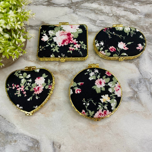 Compact Mirror - Black Floral