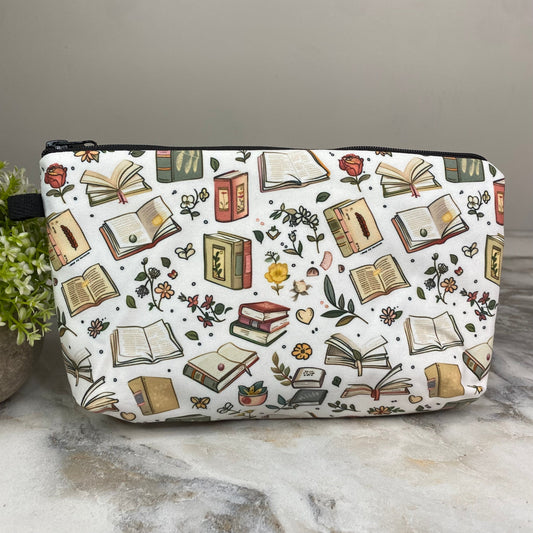 Pouch - Books, Floral Books on White