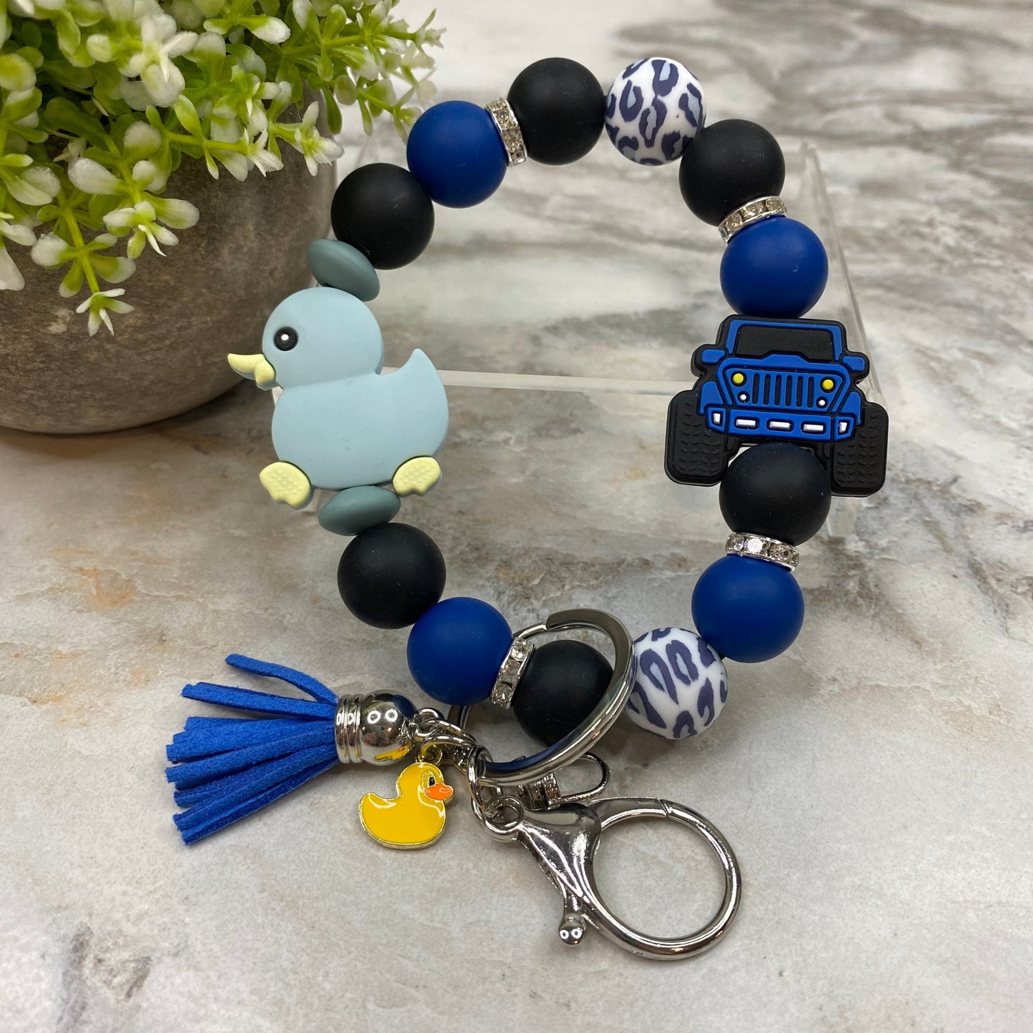 Silicone Bracelet Keychain - Duck Duck Jeep - Large Duck - Blue