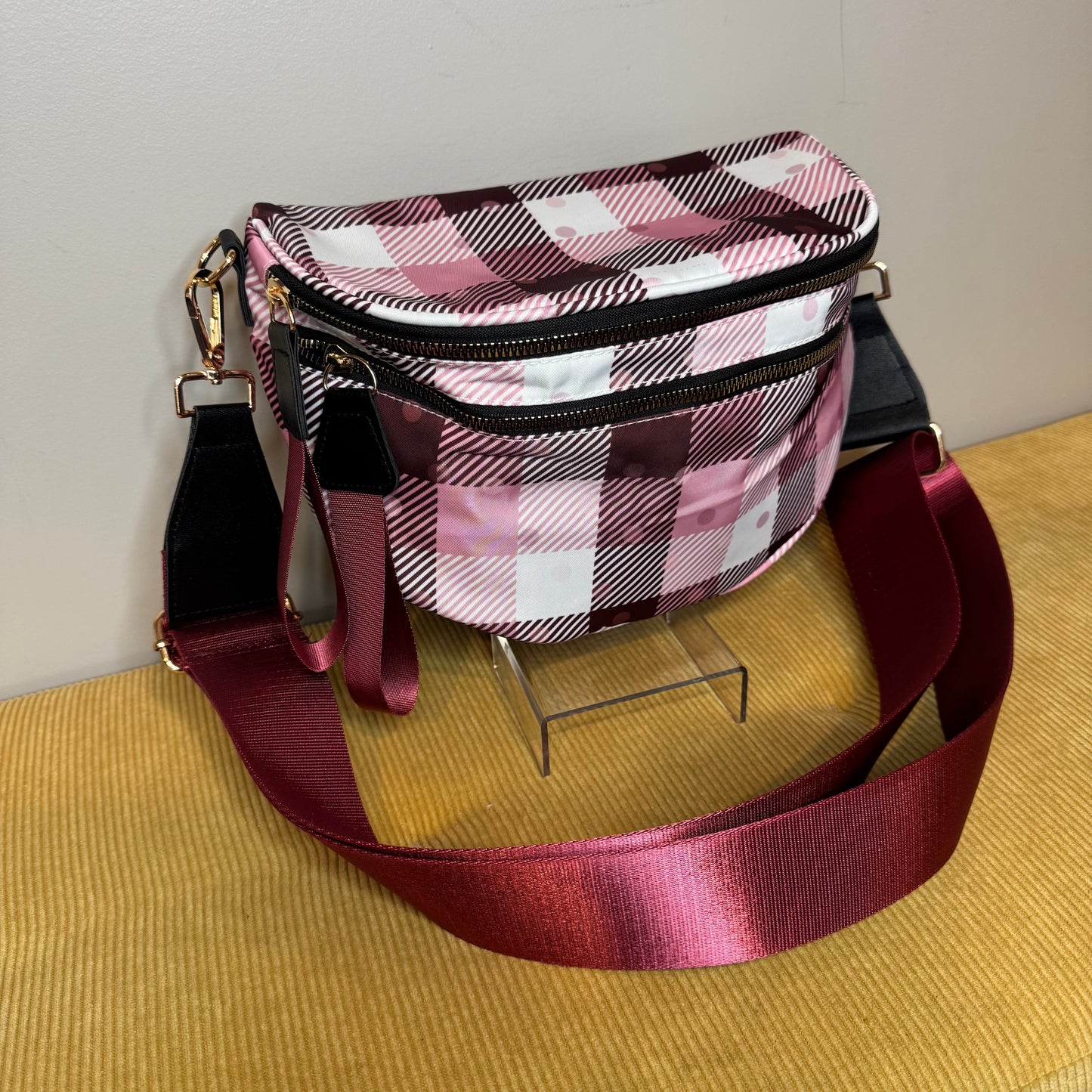 The Roni Nylon Crossbody - Polkadot Gingham Plaid