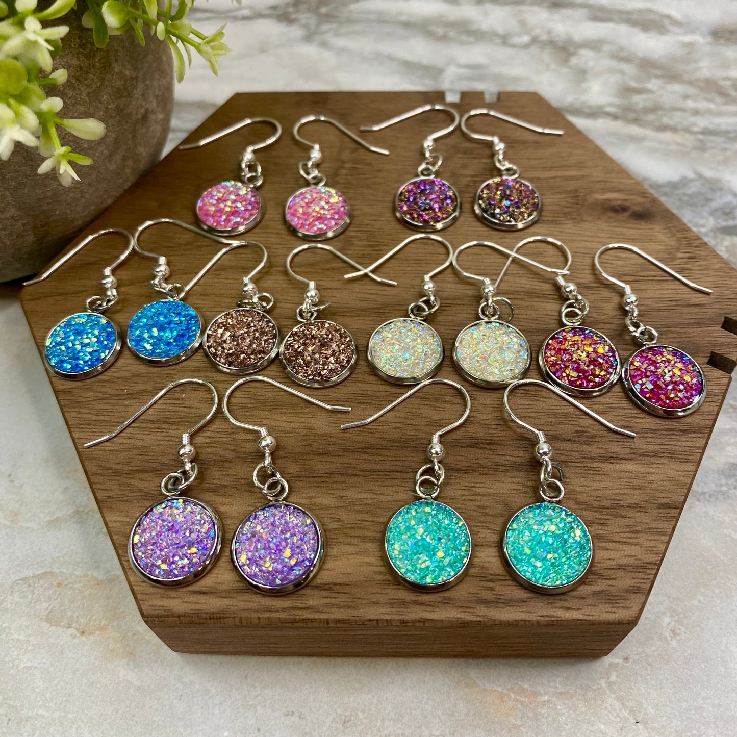 Druzy Dangle Earrings - 12mm