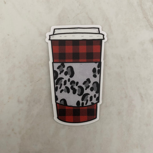 Vinyl Sticker - Coffee - Plaid & Animal Print Coffee Cup