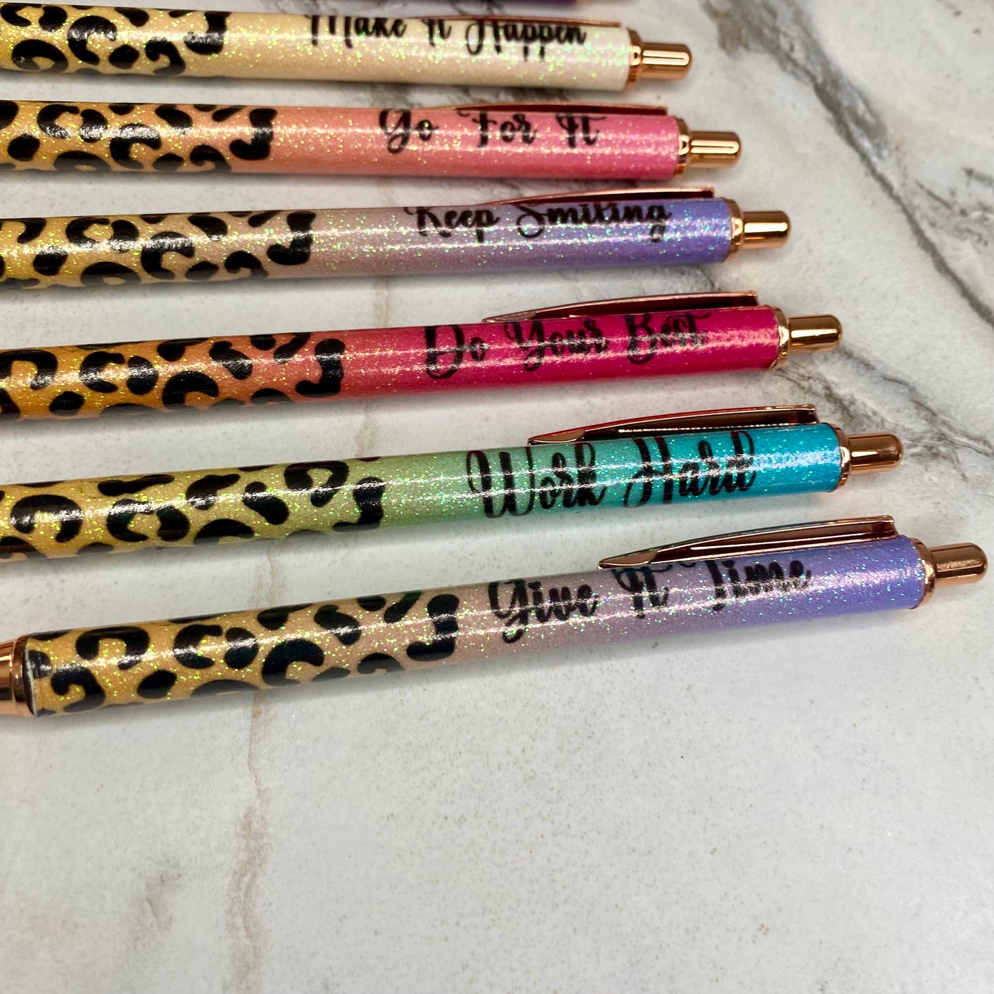 Pen - Glitter Leopard Positive Sayings Motivation