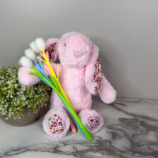 Bunny Floral Plush & Tulip Pen Bundled Set - Pink