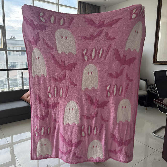 Blanket - Soft Dreams - Double Sided Halloween Ghost Pink Boo