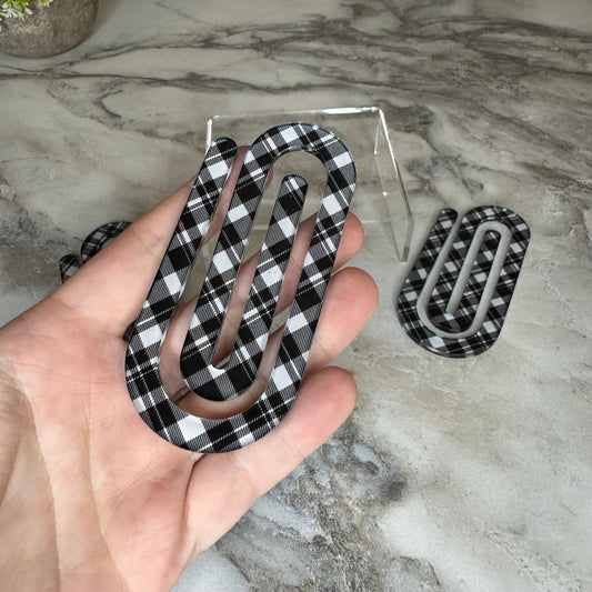 Jumbo Paperclip - Black & White Plaid