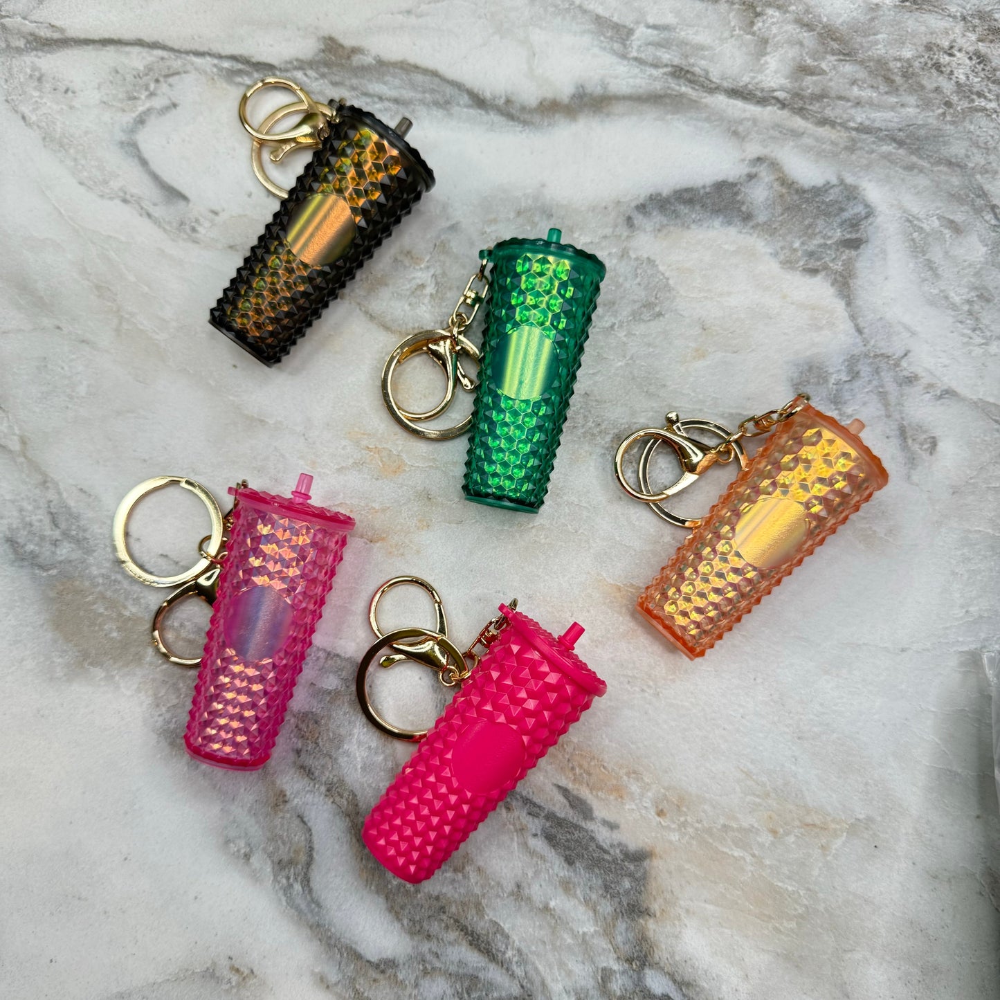 Keychain - Studded Tumbler - Green Holographic