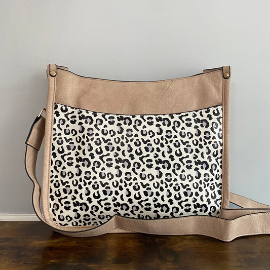 Aubree Crossbody Purse - Pink Sand & Black Snow Leopard