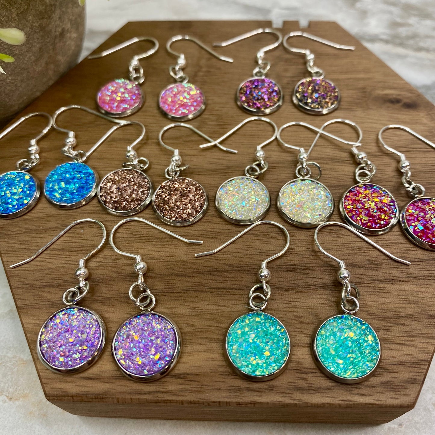 Druzy Dangle Earrings - 12mm