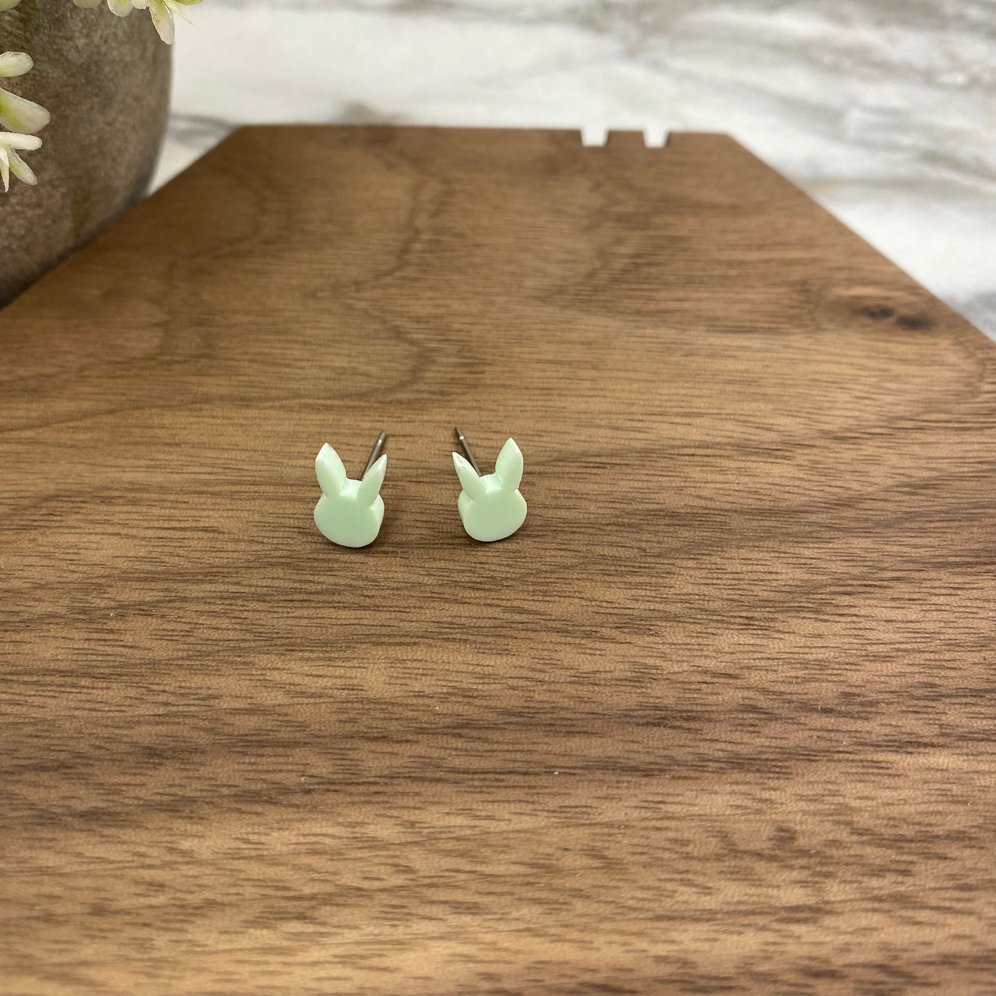 Acrylic Stud Earrings - Easter - Bunny Head - Light Green