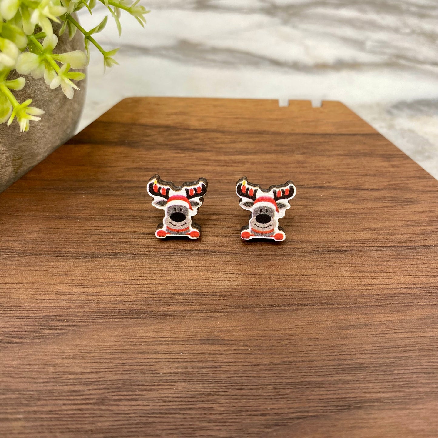 Wooden Stud Earrings - Christmas - Reindeer #1