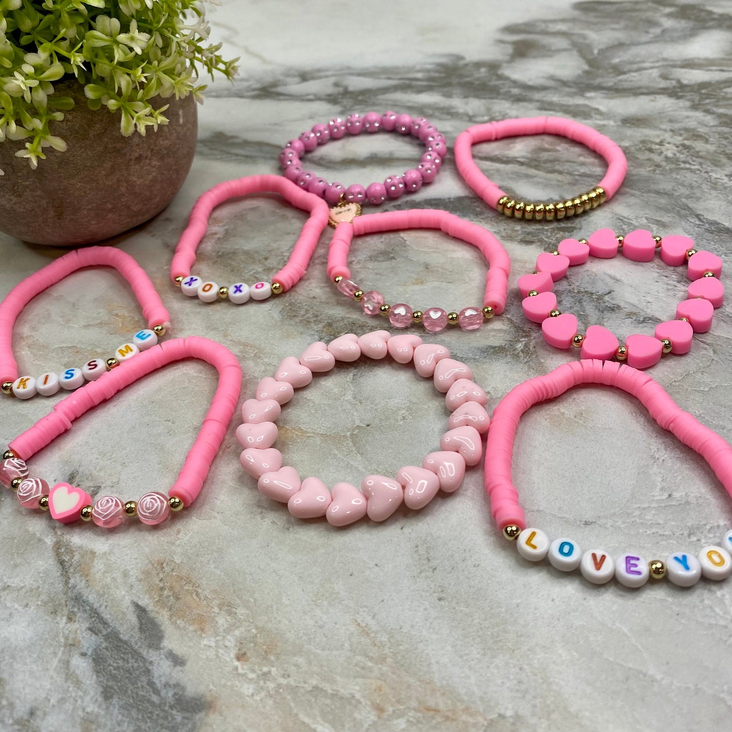 Bracelet - Clay + Bead - Valentine’s Pink Mix