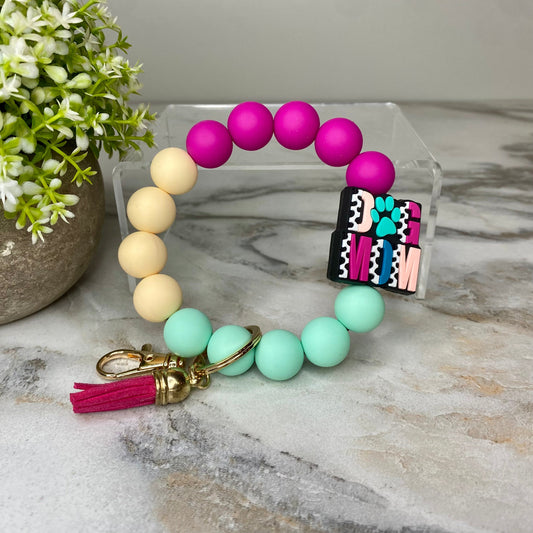 Silicone Bracelet Keychain - Dog Mom Purple Mint