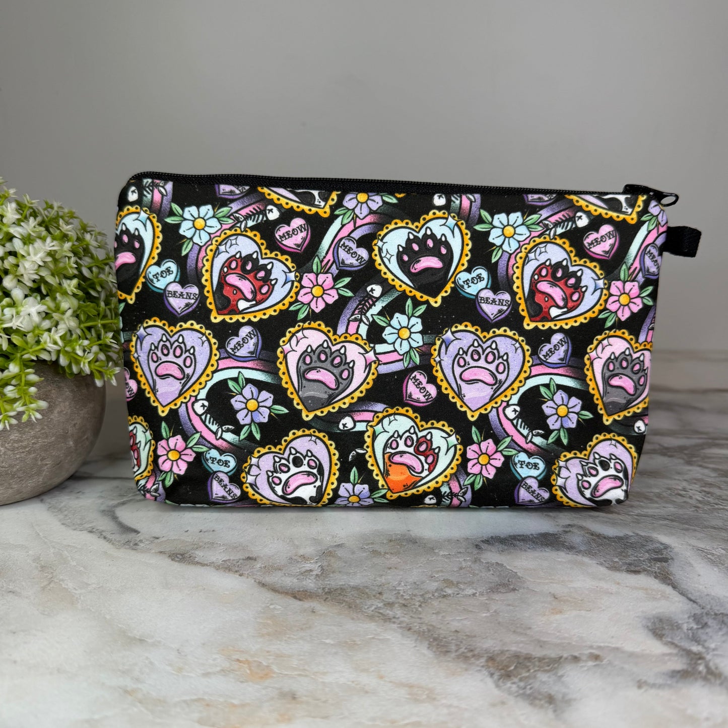 Pouch - Cat Paw Heart Meow Black