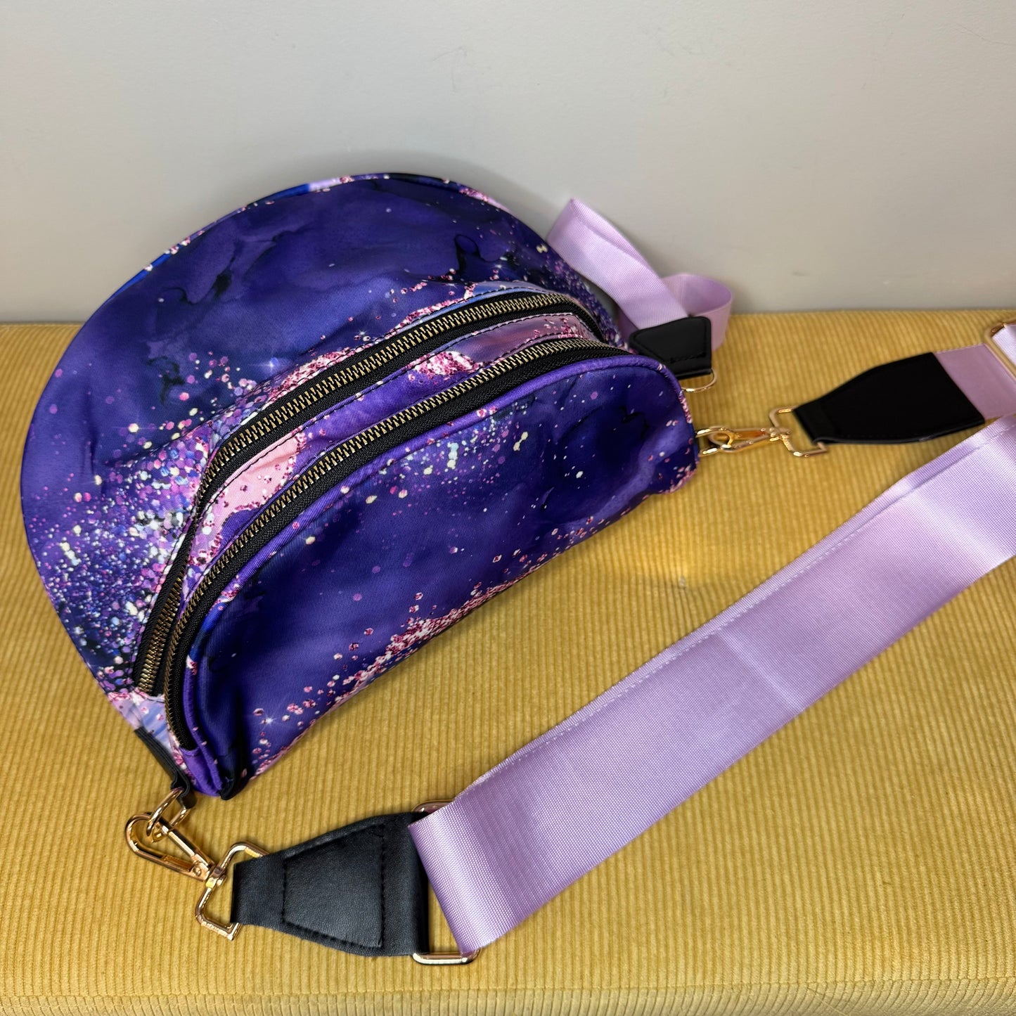 The Roni Nylon Crossbody - Purple Sparkle Waves