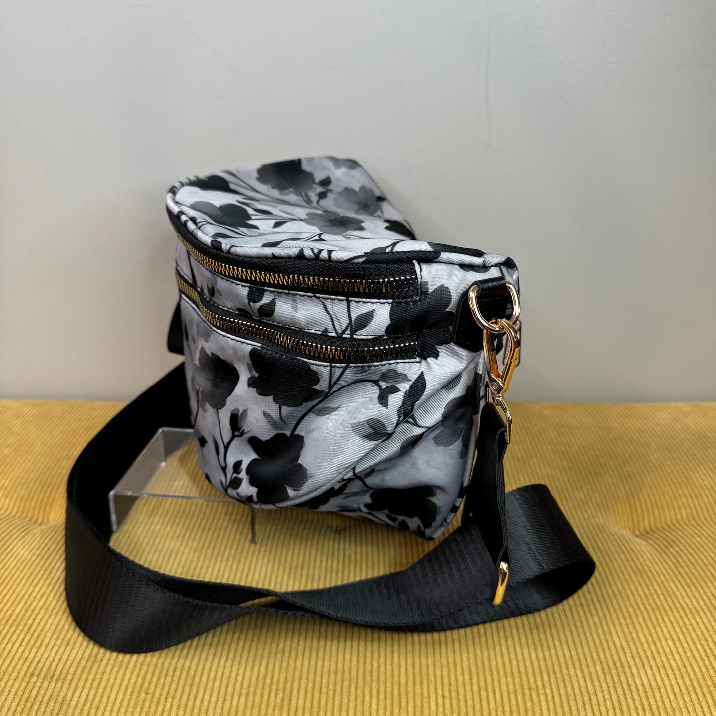 The Roni Nylon Crossbody - Floral Grey Black Shadow