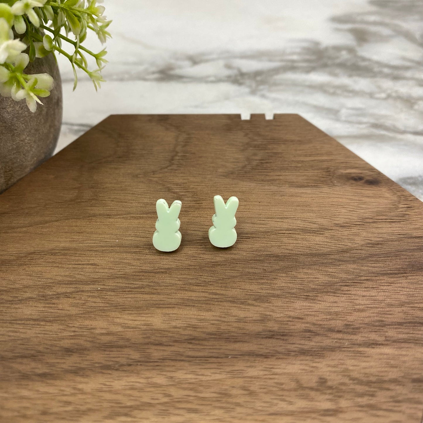 Acrylic Stud Earrings - Easter - Bunny - Light Green