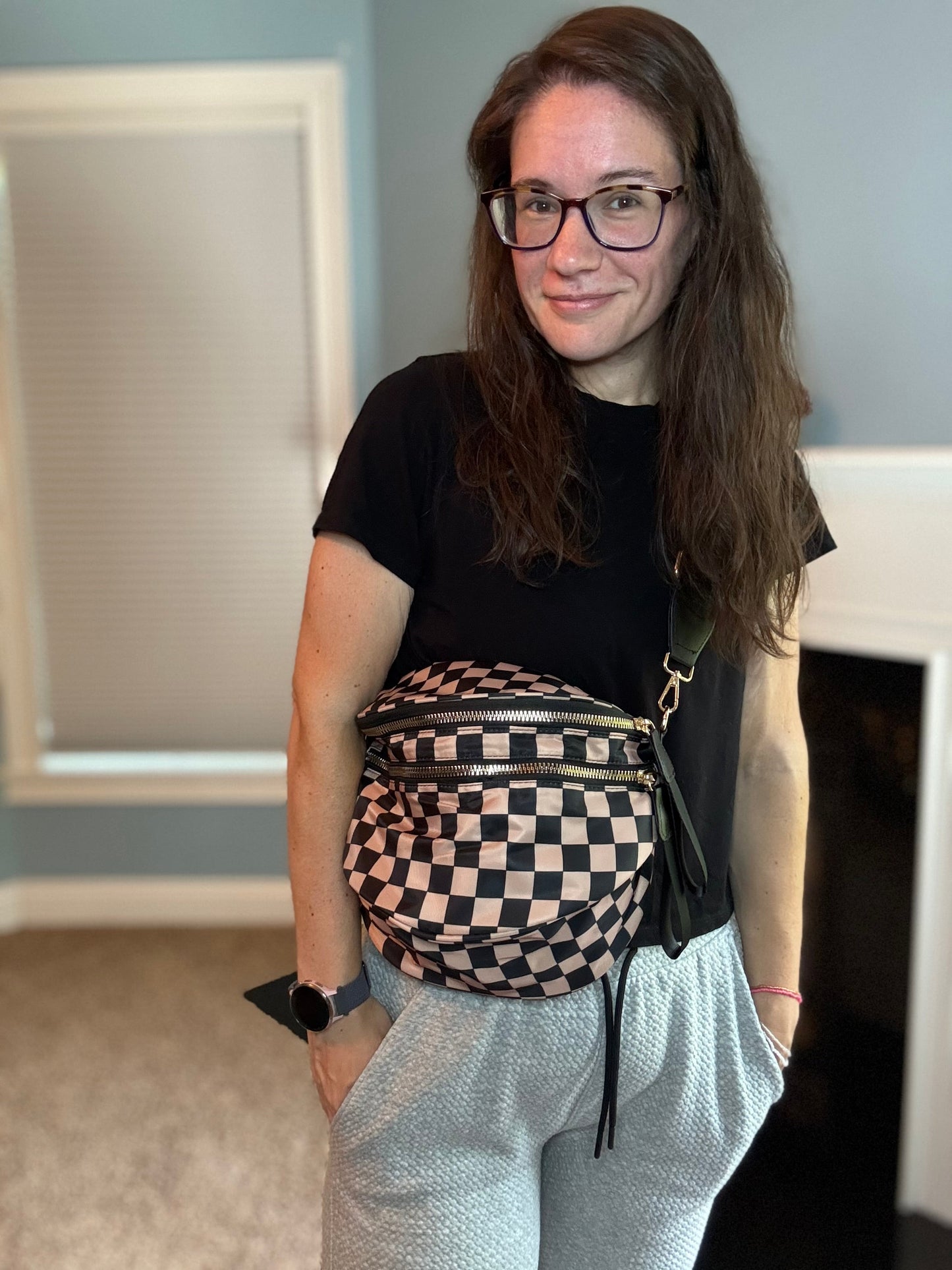 The Roni Nylon Crossbody - Checkered Black + Tan